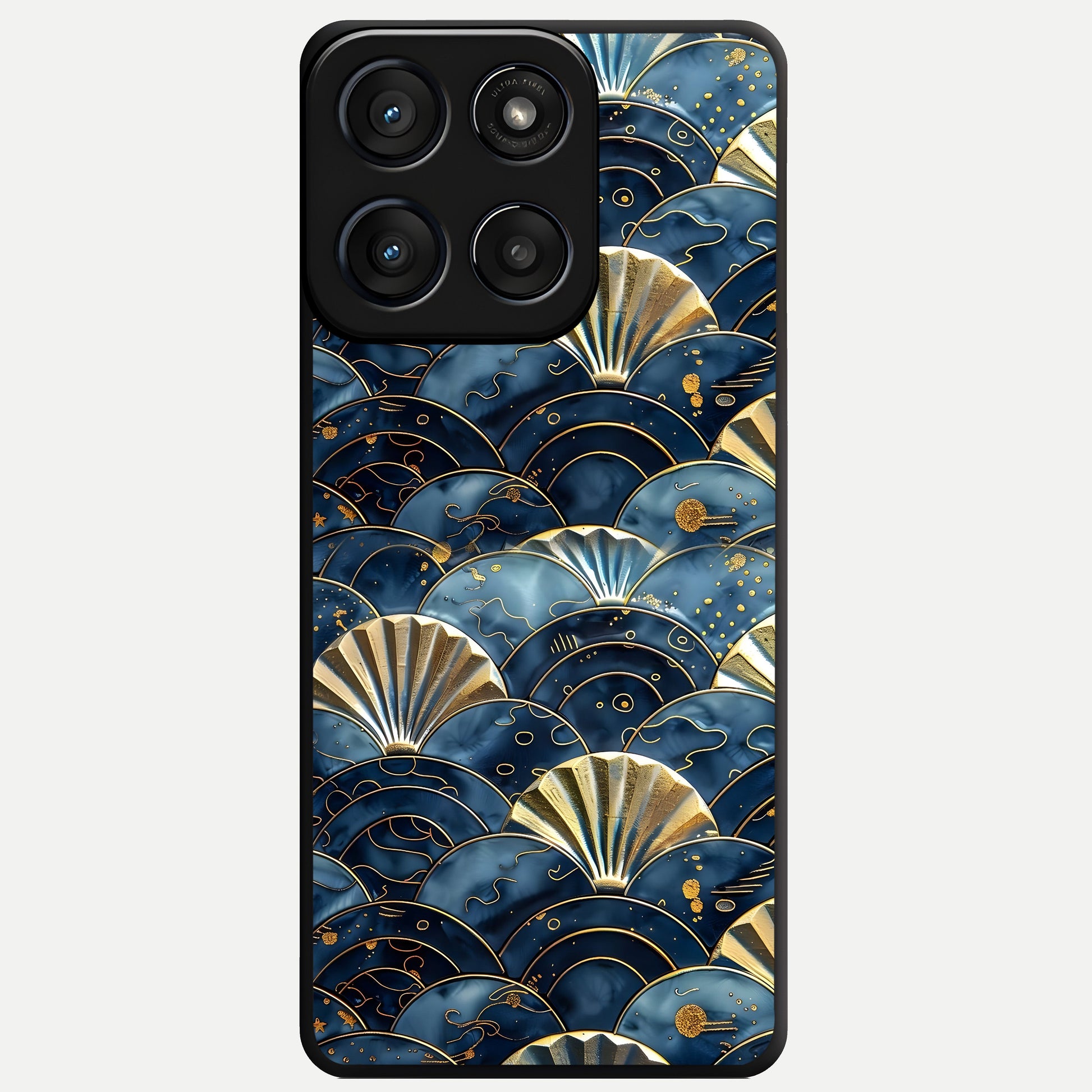  Golden Wave Luxe Glass Case For Moto Edge 60 Fusion back cover – full design glossy printed glass finish