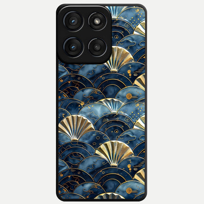  Golden Wave Luxe Glass Case For Moto Edge 60 Fusion back cover – full design glossy printed glass finish