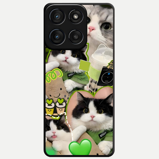  Matcha Cats Mood Glass Case For Moto Edge 60 Fusion back cover – full design glossy printed glass finish