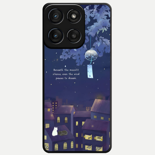  Moonlit Cat Silence Glass Case For Moto Edge 60 Fusion back cover – full design glossy printed glass finish
