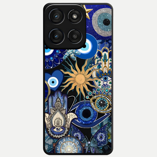 Mystic Blue Evil Eye Glass Case For Moto Edge 60 Fusion back cover – full design glossy printed glass finish