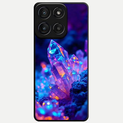  Neon Aura Shards Glass Case For Moto Edge 60 Fusion back cover – full design glossy printed glass finish