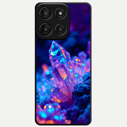  Neon Aura Shards Glass Case For Moto Edge 60 Fusion back cover – full design glossy printed glass finish