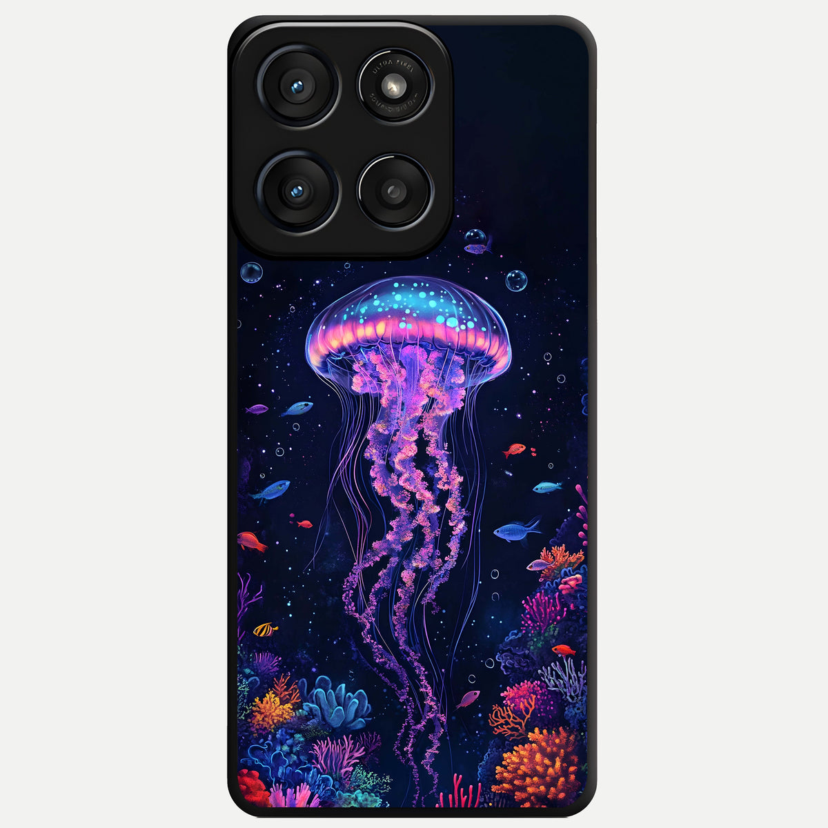  Neon Jellyfish Glass Case For Moto Edge 60 Fusion back cover – full design glossy printed glass finish