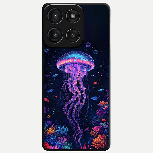  Neon Jellyfish Glass Case For Moto Edge 60 Fusion back cover – full design glossy printed glass finish