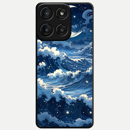  Ocean Moon Waves Glass Case For Moto Edge 60 Fusion back cover – full design glossy printed glass finish