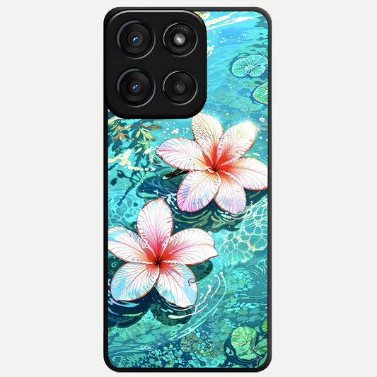  Pink Flowers in Water Glass Case For Moto Edge 60 Fusion back cover – full design glossy printed glass finish