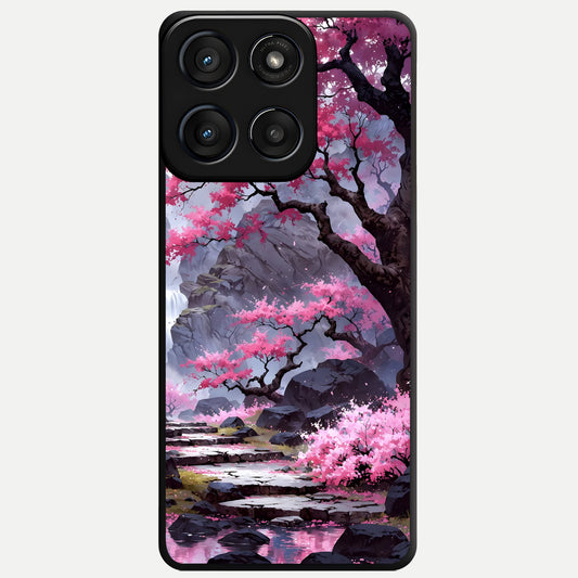  Pink Sunflower Glow Glass Case For Moto Edge 60 Fusion back cover – full design glossy printed glass finish