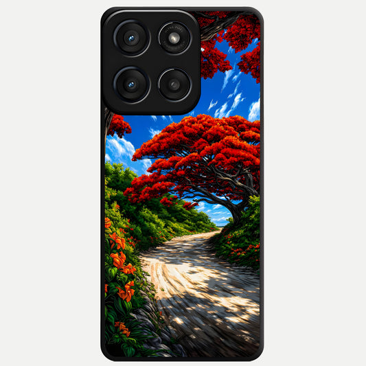  Red Trees Pathway Glass Case For Moto Edge 60 Fusion back cover – full design glossy printed glass finish