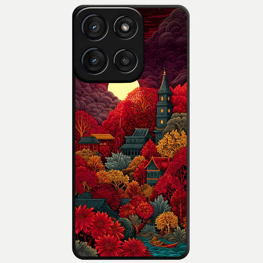  Scarlet Autumn Temple Glass Case For Moto Edge 60 Fusion back cover – full design glossy printed glass finish