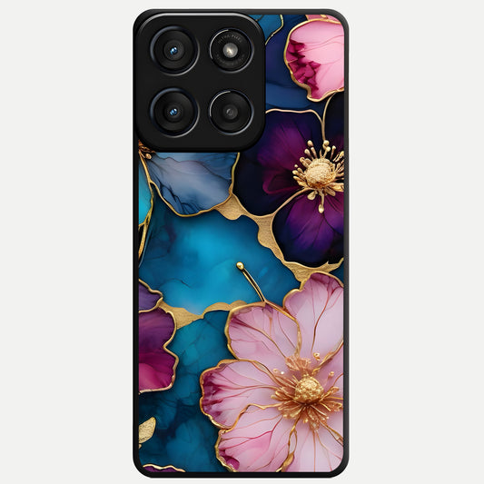  Sparkle Floral Glass Case For Moto Edge 60 Fusion back cover – full design glossy printed glass finish