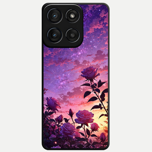  Starlit Rose Twilight Glass Case For Moto Edge 60 Fusion back cover – full design glossy printed glass finish