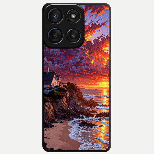  Sunset House By Sea Glass Case For Moto Edge 60 Fusion back cover – full design glossy printed glass finish