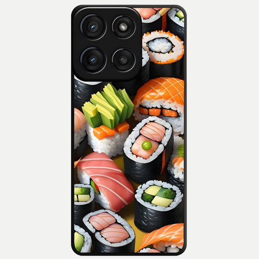  Sushi Food Pattern Glass Case For Moto Edge 60 Fusion back cover – full design glossy printed glass finish