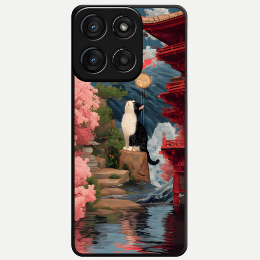  Temple Cat Scenery Glass Case For Moto Edge 60 Fusion back cover – full design glossy printed glass finish