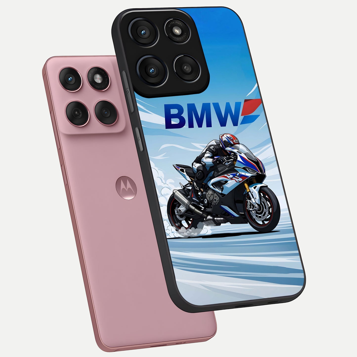  BMW Power Drift phone case For Moto Edge 60 Fusion showing premium glass back cover with detailed artwork