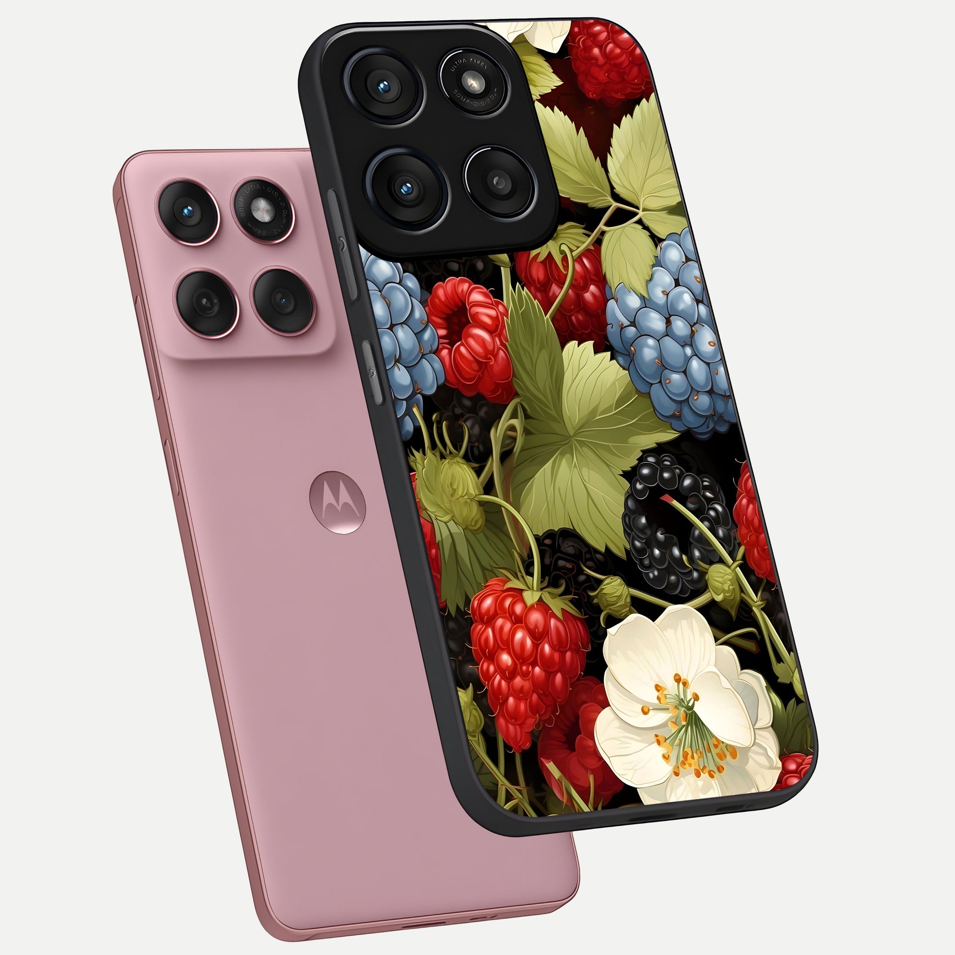  Berry Bloom Charm phone case For Moto Edge 60 Fusion showing premium glass back cover with detailed artwork