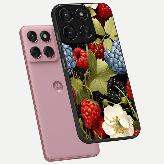  Berry Bloom Charm phone case For Moto Edge 60 Fusion showing premium glass back cover with detailed artwork