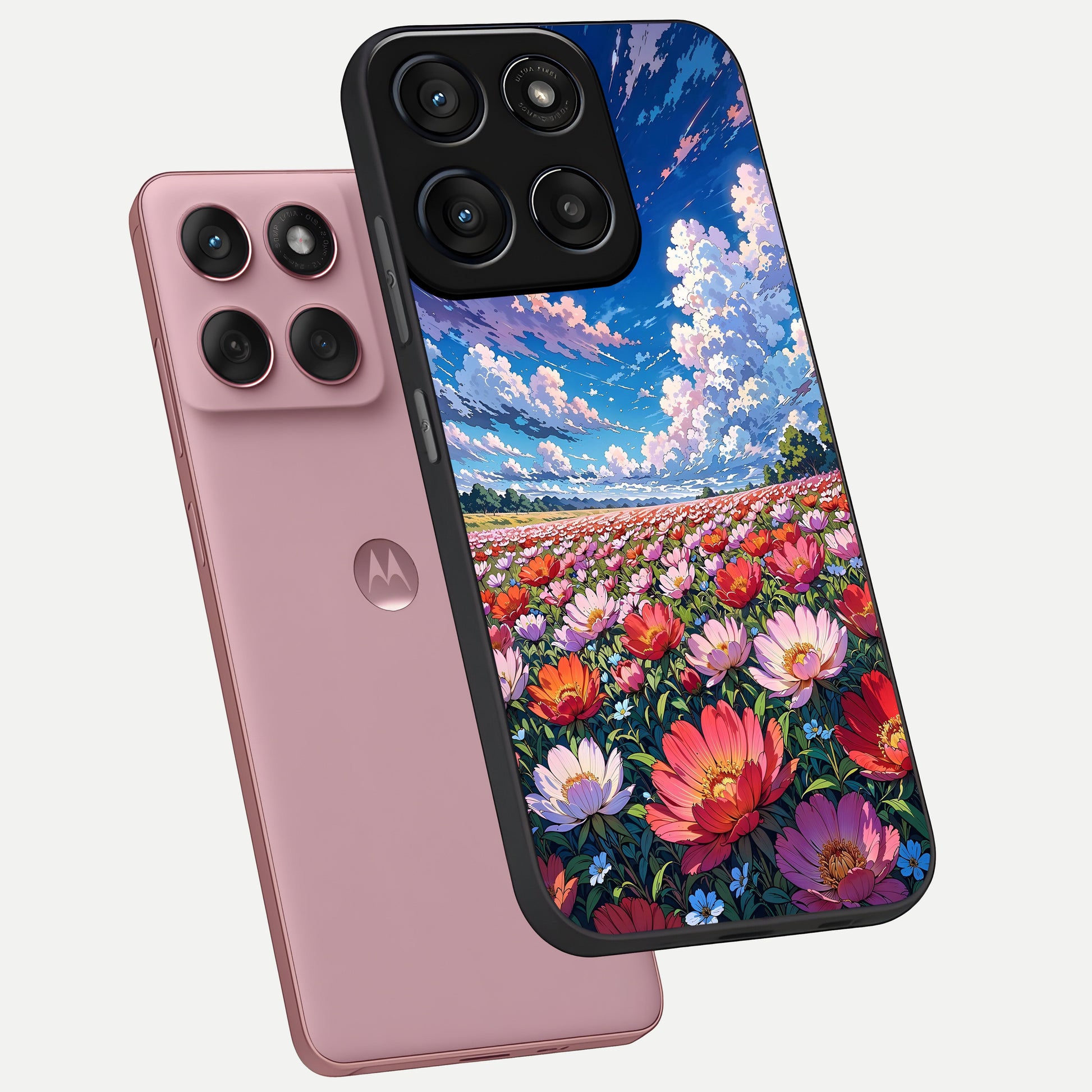  Blossom Sky Field phone case For Moto Edge 60 Fusion showing premium glass back cover with detailed artwork