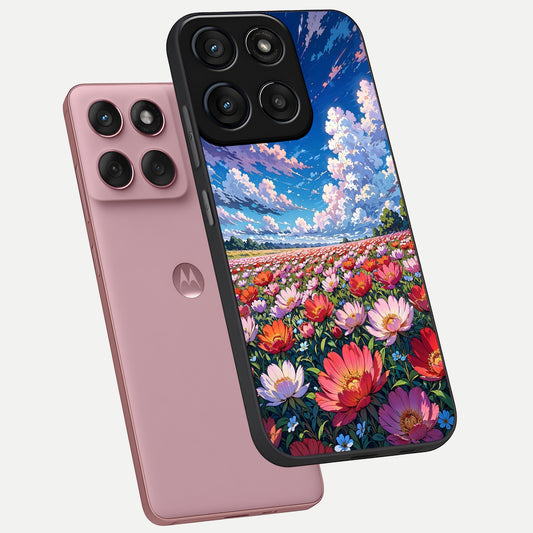  Blossom Sky Field phone case For Moto Edge 60 Fusion showing premium glass back cover with detailed artwork