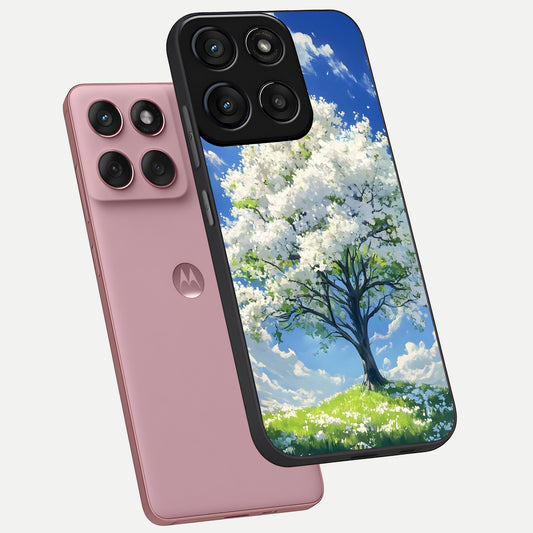  Blossom Sky Serenity phone case For Moto Edge 60 Fusion showing premium glass back cover with detailed artwork
