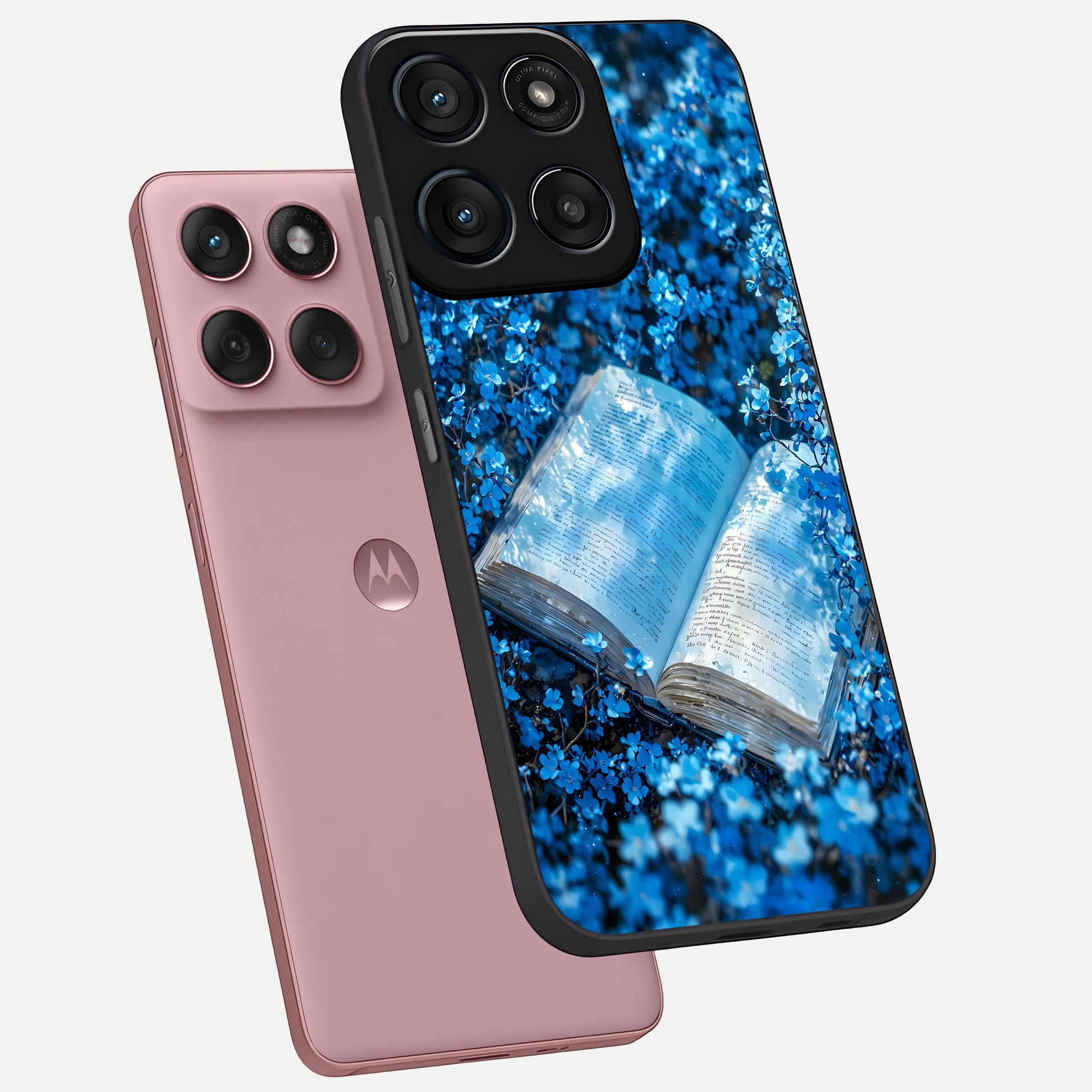  Blue Bloom Tales phone case For Moto Edge 60 Fusion showing premium glass back cover with detailed artwork