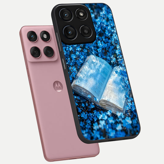  Blue Bloom Tales phone case For Moto Edge 60 Fusion showing premium glass back cover with detailed artwork