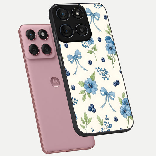  Blue Flower And Bow phone case For Moto Edge 60 Fusion showing premium glass back cover with detailed artwork