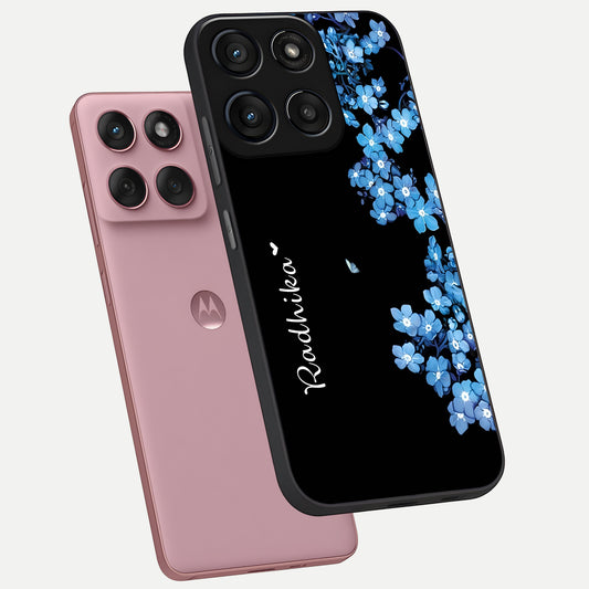  Blue Petal Dream Custom Name phone case For Moto Edge 60 Fusion showing premium glass back cover with detailed artwork