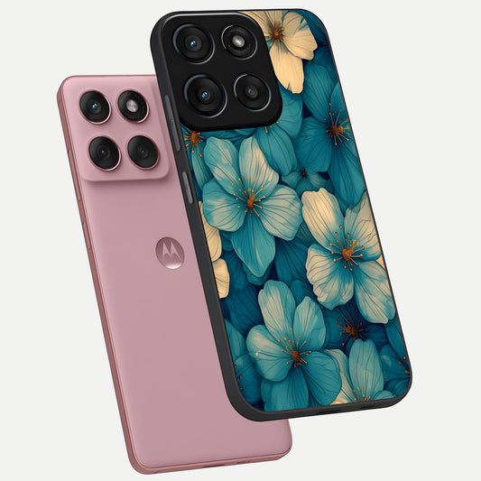  Blue Shade Floral phone case For Moto Edge 60 Fusion showing premium glass back cover with detailed artwork