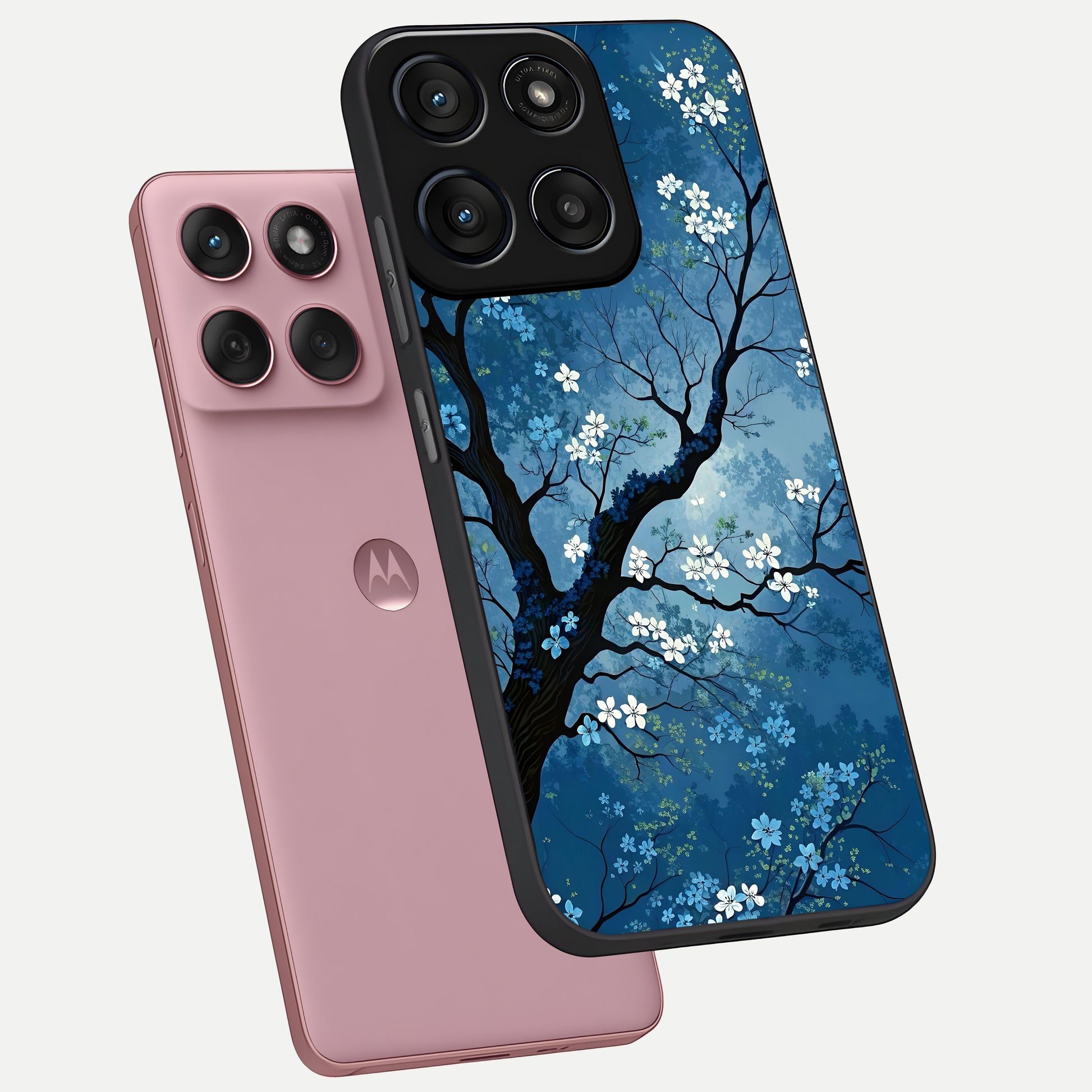  Blue Tree Serenity phone case For Moto Edge 60 Fusion showing premium glass back cover with detailed artwork