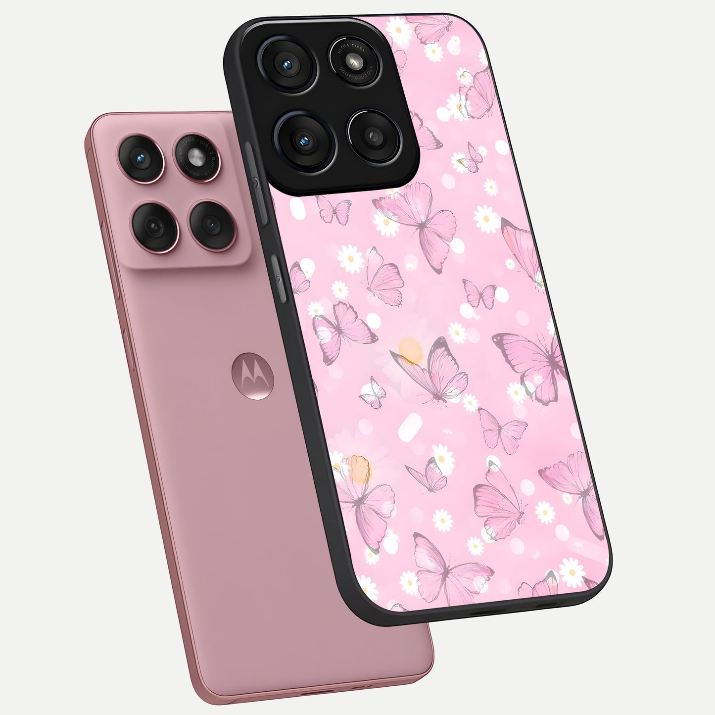  Blush Butterfly Garden phone case For Moto Edge 60 Fusion showing premium glass back cover with detailed artwork