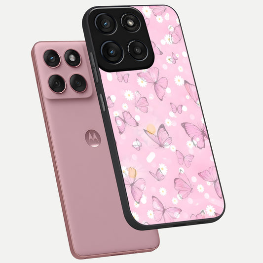  Blush Butterfly Garden phone case For Moto Edge 60 Fusion showing premium glass back cover with detailed artwork