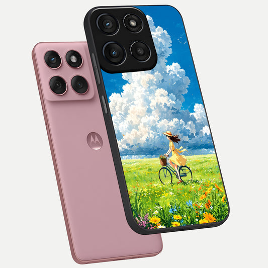  Breezy Meadow Ride phone case For Moto Edge 60 Fusion showing premium glass back cover with detailed artwork