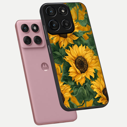  Bright Sunflower Bloom phone case For Moto Edge 60 Fusion showing premium glass back cover with detailed artwork