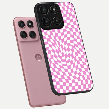  Bubblegum Check Wave phone case For Moto Edge 60 Fusion showing premium glass back cover with detailed artwork
