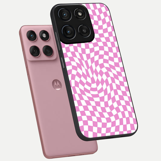 Bubblegum Check Wave phone case For Moto Edge 60 Fusion showing premium glass back cover with detailed artwork