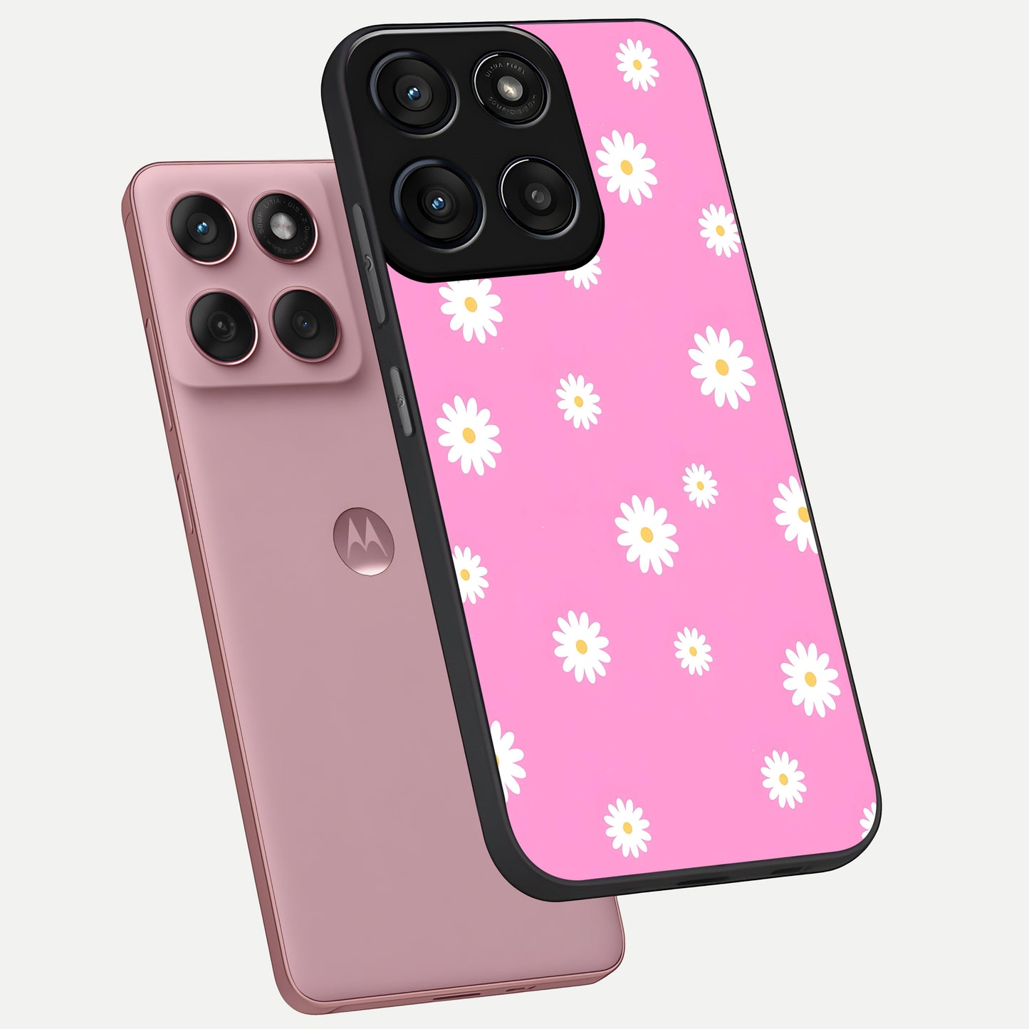  Bubblegum Daisy Pop phone case For Moto Edge 60 Fusion showing premium glass back cover with detailed artwork