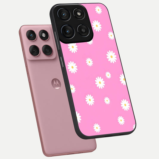  Bubblegum Daisy Pop phone case For Moto Edge 60 Fusion showing premium glass back cover with detailed artwork