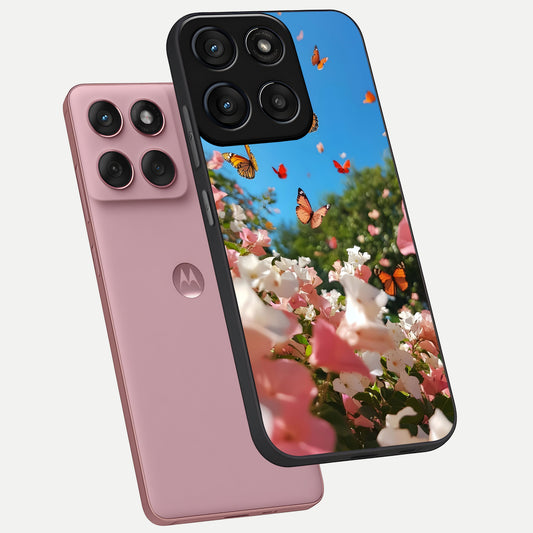  Butterflies In Bloom Sky phone case For Moto Edge 60 Fusion showing premium glass back cover with detailed artwork