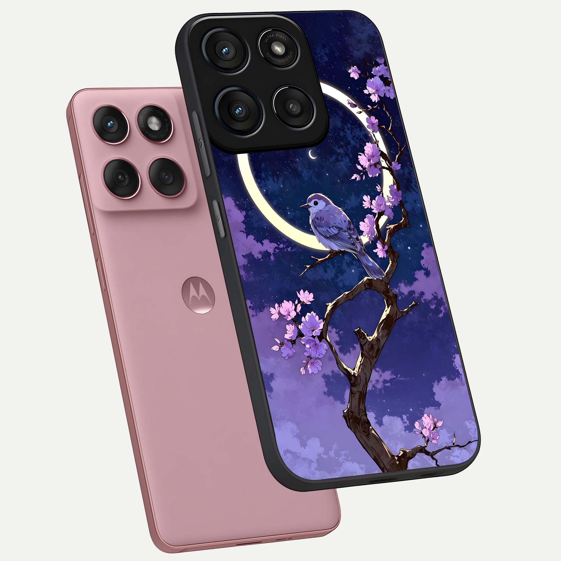  Celestial Bird Blossom phone case For Moto Edge 60 Fusion showing premium glass back cover with detailed artwork