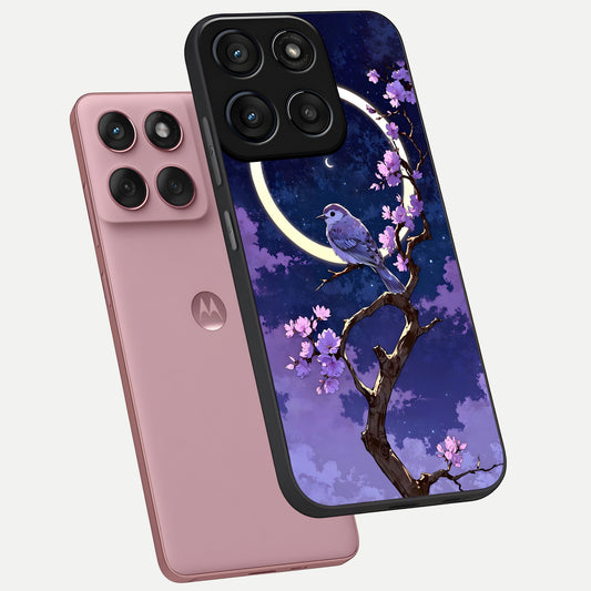  Celestial Bird Blossom phone case For Moto Edge 60 Fusion showing premium glass back cover with detailed artwork