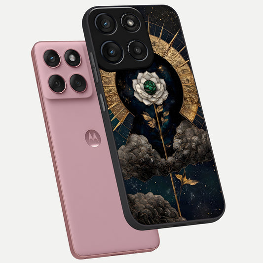 Celestial Lotus Morang phone case For Moto Edge 60 Fusion showing premium glass back cover with detailed artwork