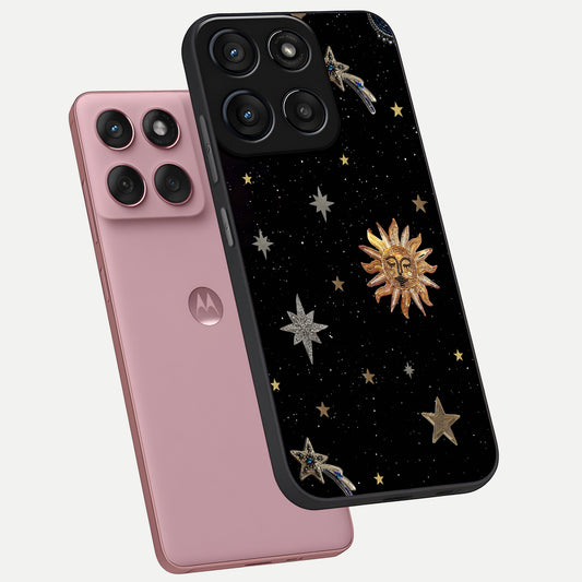  Celestial Moon With Stars phone case For Moto Edge 60 Fusion showing premium glass back cover with detailed artwork