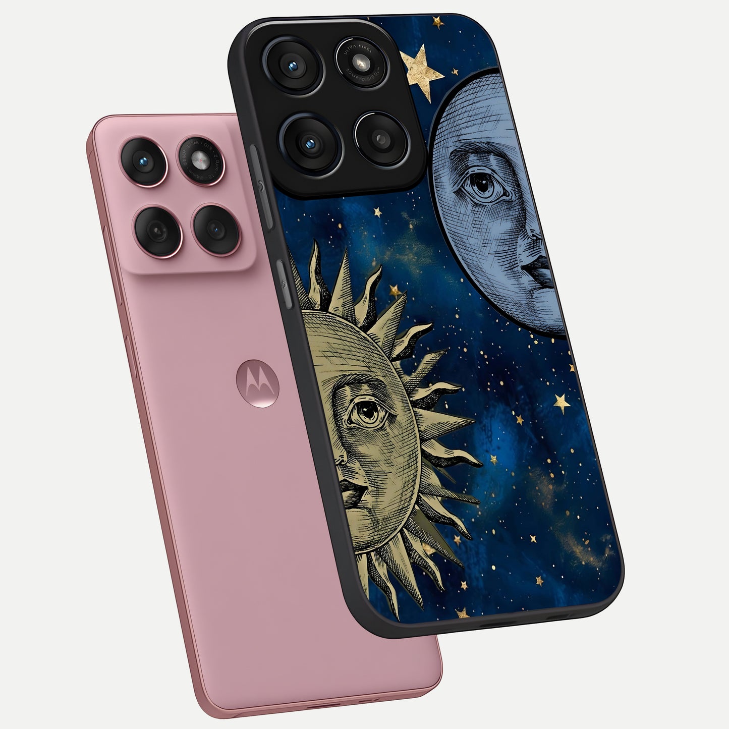  Celestial Moon With Sun phone case For Moto Edge 60 Fusion showing premium glass back cover with detailed artwork