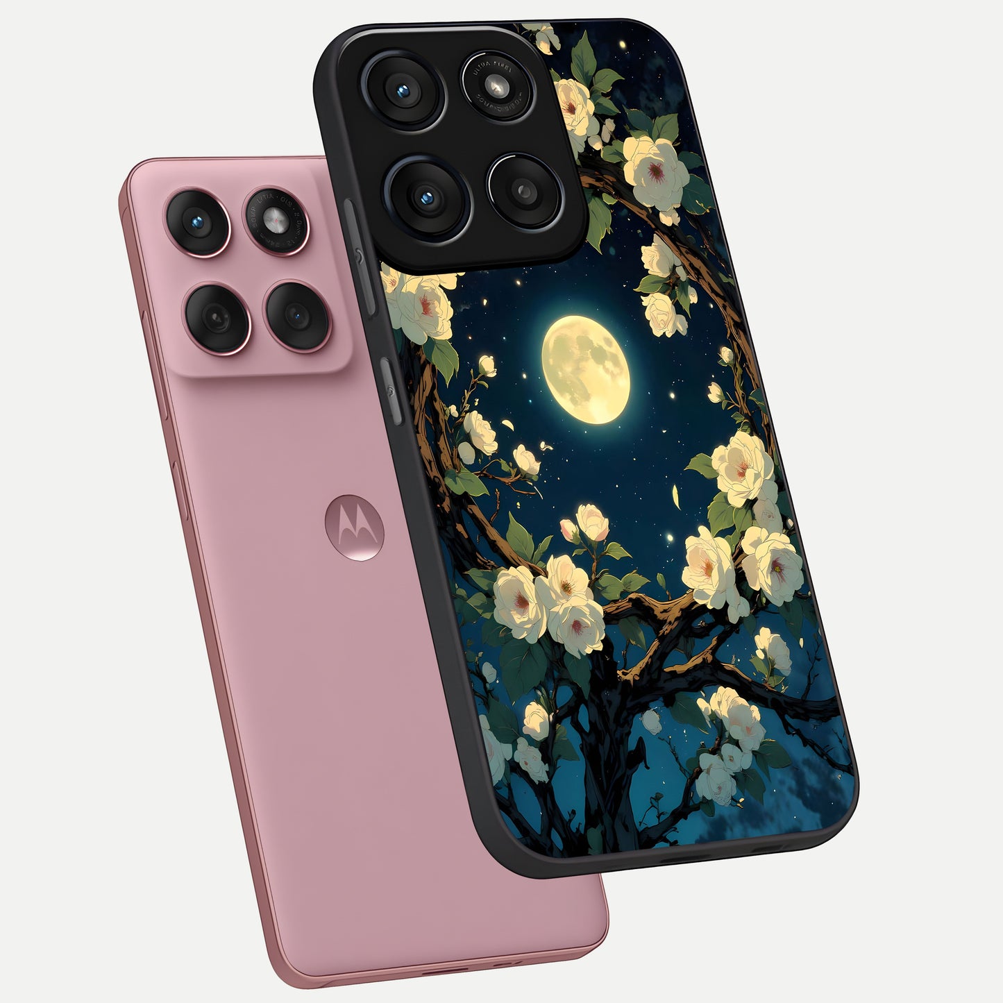  Celestial Moon And Flower phone case For Moto Edge 60 Fusion showing premium glass back cover with detailed artwork