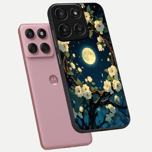  Celestial Moon And Flower phone case For Moto Edge 60 Fusion showing premium glass back cover with detailed artwork