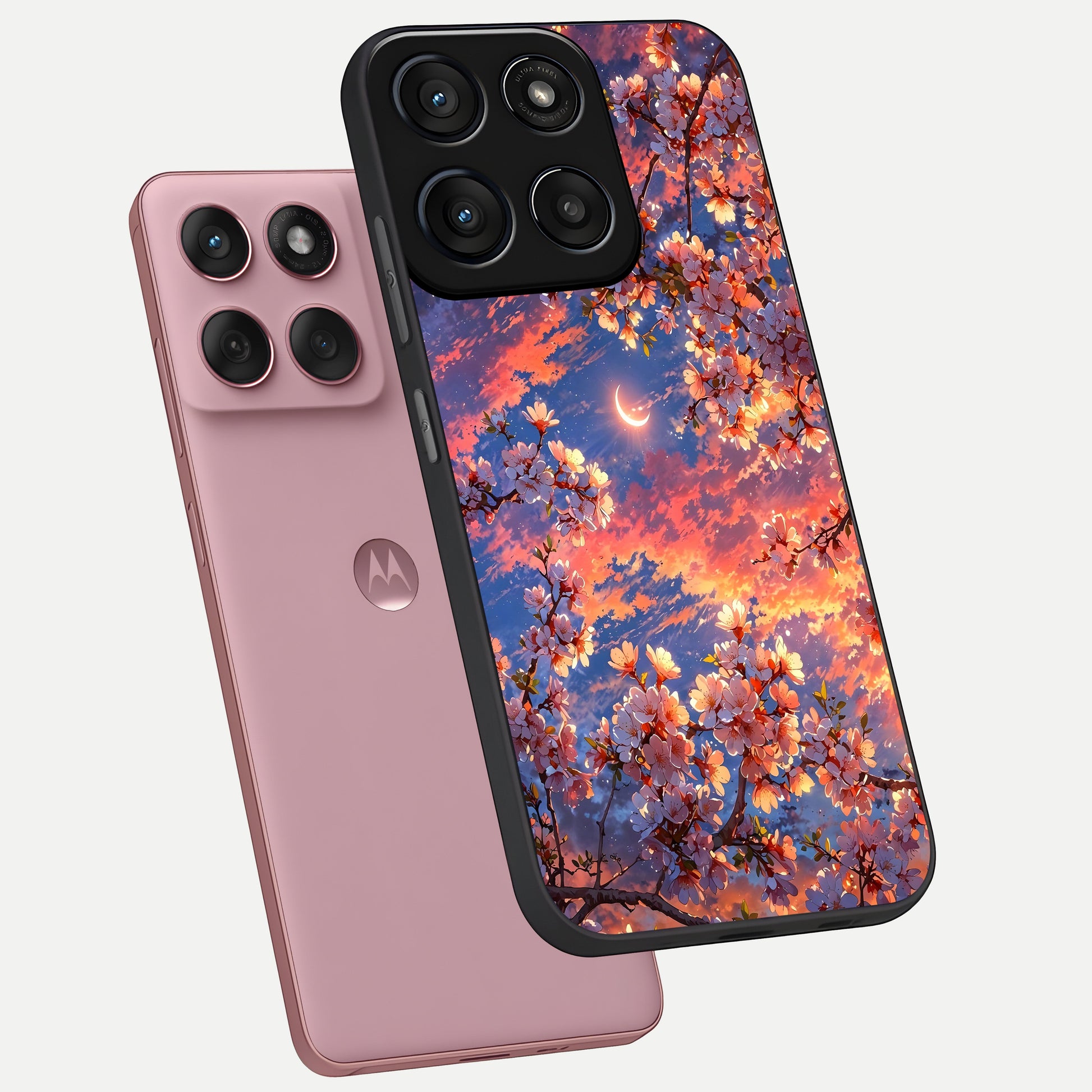  Celestial Sakura Sunset phone case For Moto Edge 60 Fusion showing premium glass back cover with detailed artwork