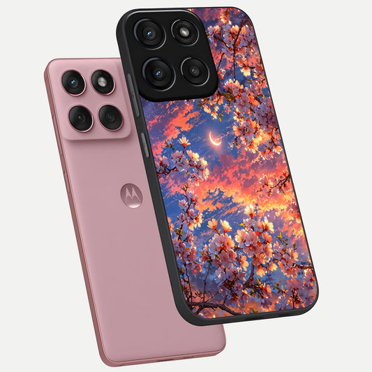  Celestial Sakura Sunset phone case For Moto Edge 60 Fusion showing premium glass back cover with detailed artwork