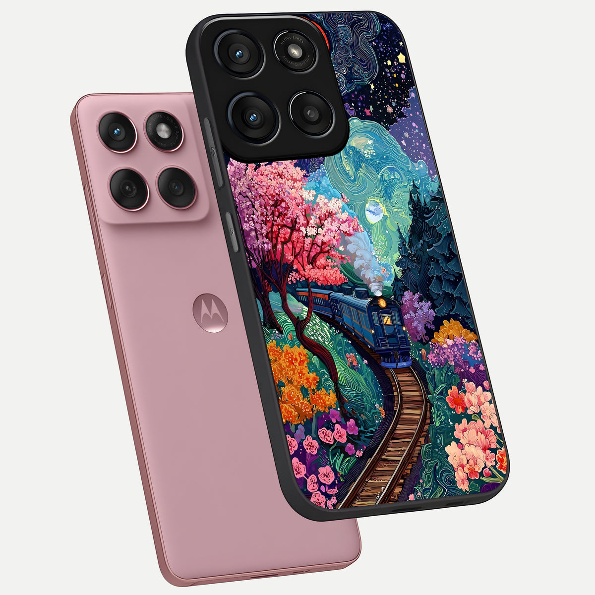  Celestial Train Journey phone case For Moto Edge 60 Fusion showing premium glass back cover with detailed artwork